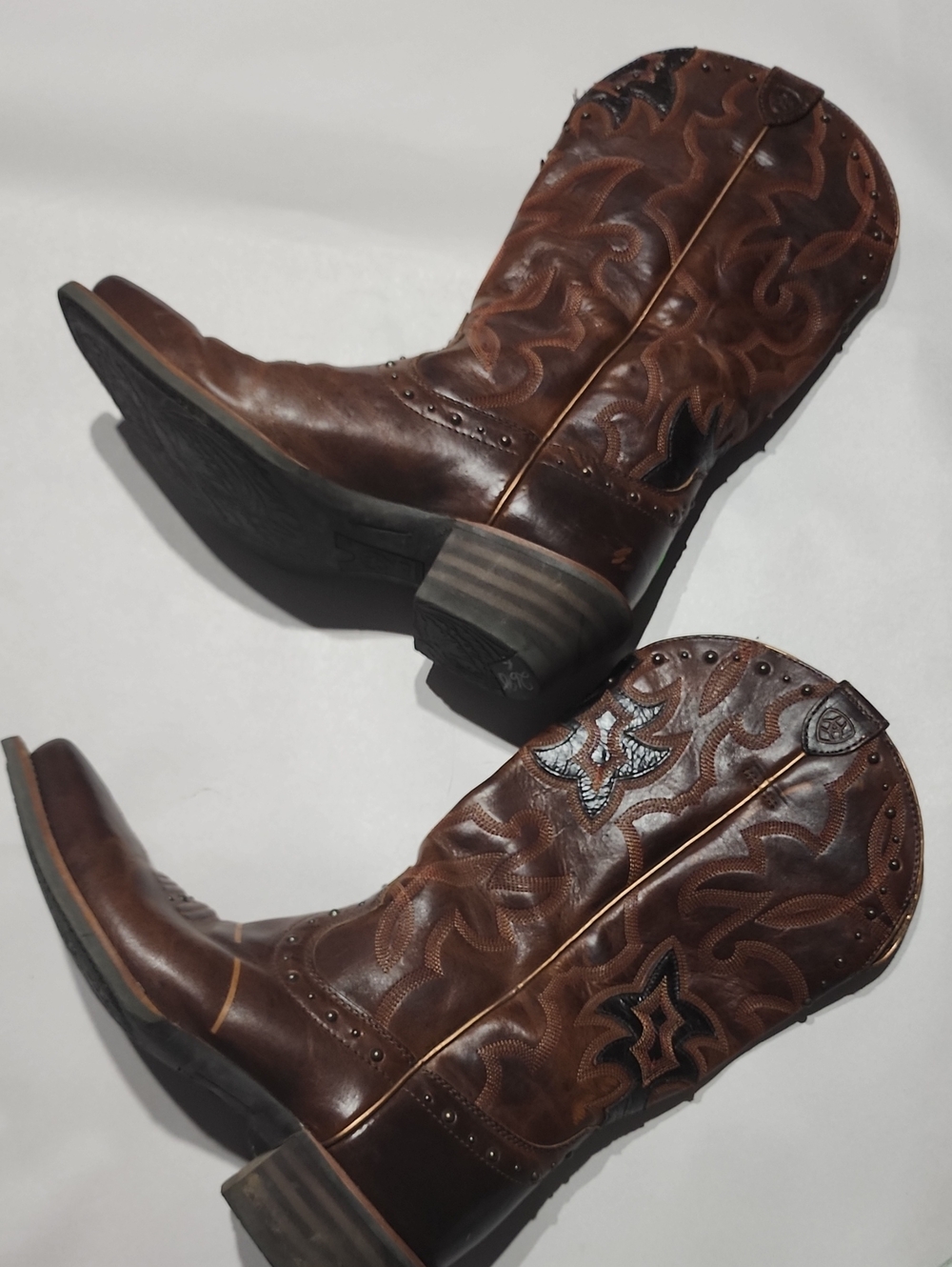 Ariat Brown Leather Western Heeled Boots with Black Stitch Accents - Picture 2 of 11
